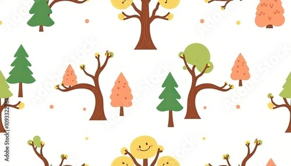 Fototapeta whimsical pattern of various trees set. pattern with autumn trees