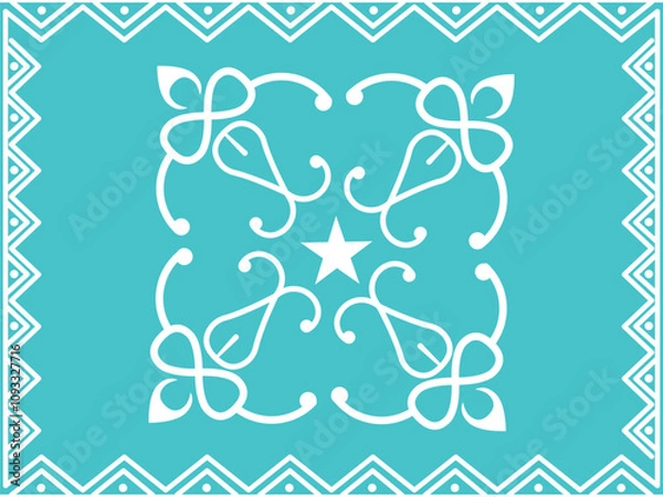 Fototapeta Handmade decorative tile art with cyan color antique background illustration.