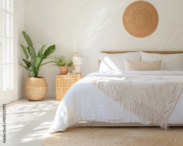 Fototapeta Stylish bedroom interior design home bright minimalist aesthetic