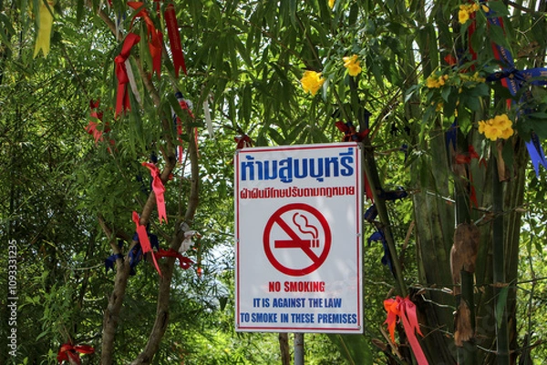 Fototapeta Smoking is prohibited in forest areas. Violators will be punished according to the law.