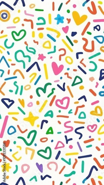Fototapeta Playful Abstract Doodle Artwork with Hand-Drawn Sketches, Colorful Splashes, and Childlike Creativity for Fun and Whimsical Design Projects
