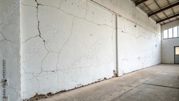 Obraz Empty white plastered wall with a few cracks and imperfections, interior design, isolated element, empty space, rough finish