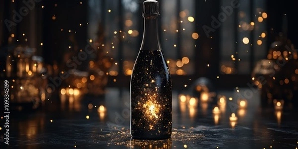 Fototapeta Enchanting bottle amidst golden, sparkling ambiance