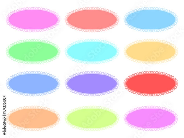 Fototapeta set of colorful abstract lace-edge photo frame bubble of oval shape