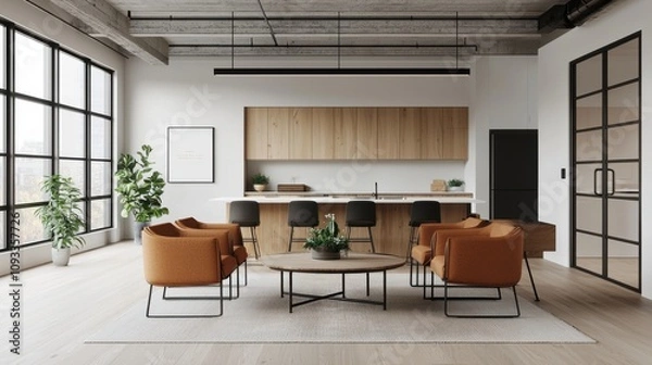 Fototapeta Fostering collaboration modern office interior open plan layout creative environment inspiring design concept