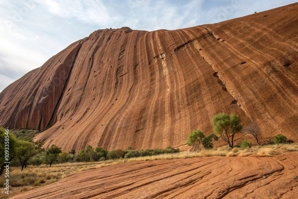 Obraz Horizontal striations on a vast brown rock surface, boulder surfaces, rocky terrain