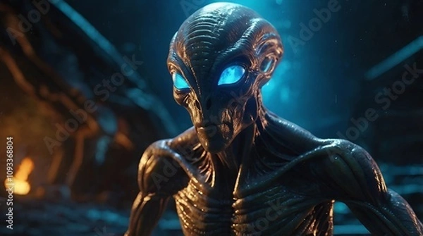 Obraz Alien with blue eyes close up