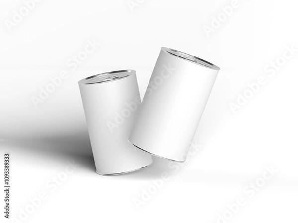 Fototapeta 3d render silver  tall metal tin can isolated on white background mockup for design