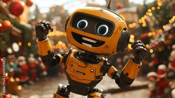 Obraz Cute robot celebrating Christmas 