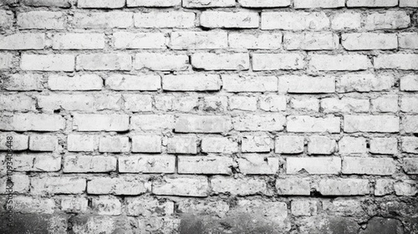 Fototapeta Weathered white brick wall featuring a grunge texture, perfect for creating abstract backgrounds in various design projects.