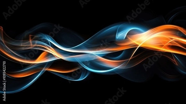 Fototapeta Vibrant Neon Waves on Dark Background with Fluid Curves and Complex Patterns in Blue and Orange Hues