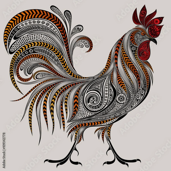 Fototapeta Vector colored cock of the patterns for the New year 2017
