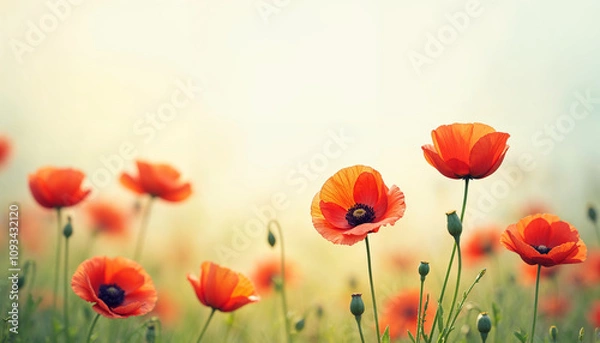 Obraz poppies on green background