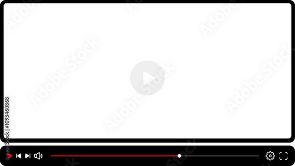 Fototapeta Video player template interface: blank mockup for a video player web UI design. Stock vector suitable for showcasing multimedia player templates on websites.	
