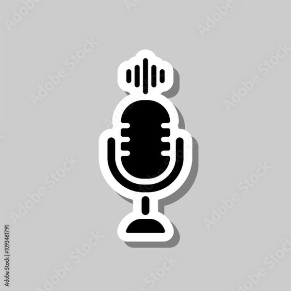 Fototapeta Microphone vector, simple icon. Flat design. Sticker with shadow on gray background