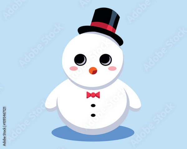 Fototapeta Cute snowman with top hat and bow tie. Winter fun. Vector illustration