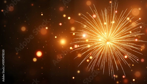 Fototapeta Golden fireworks display on a dark background with bokeh lights for festive celebration