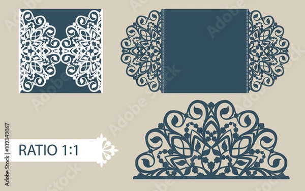 Obraz The layout of the cards in three additions. The template is suitable for greeting cards, invitations, menus, etc. the picture suitable for laser cutting or printing. Vector. Easy to edit