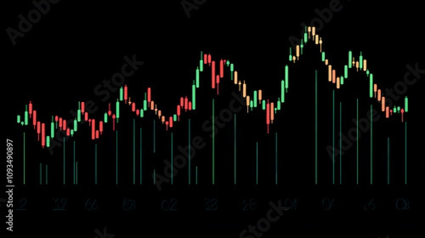 Fototapeta Stylized business chart with glowing upward trends, representing financial success, set against a clean background with room for text