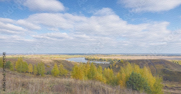 Fototapeta Beautiful landscape with a river and trees