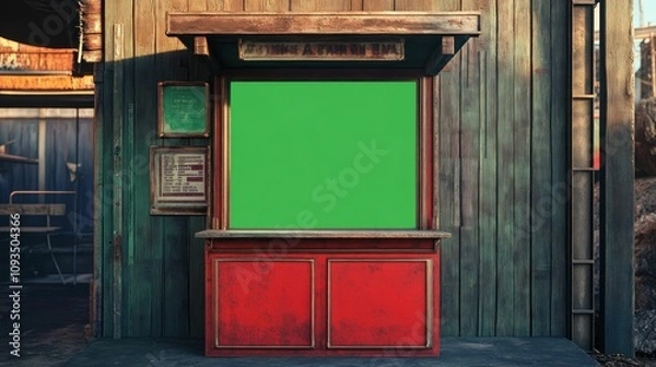 Obraz Rustic Ticket Booth with Green Screen:  A Vintage Fair Setting