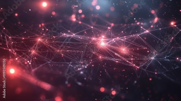 Fototapeta Abstract digital network with glowing nodes and connections.