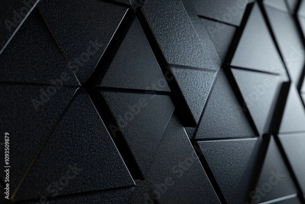 Fototapeta A detailed view of a wall constructed from black tiles