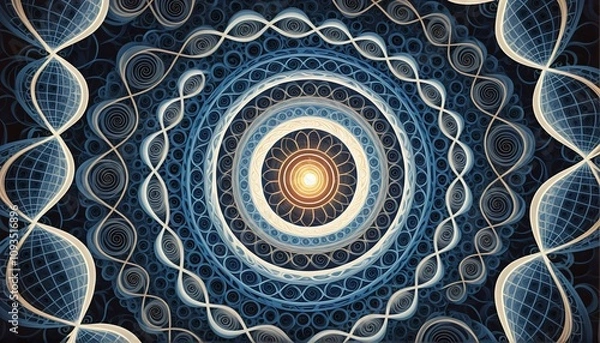 Fototapeta DNA en cadena circular, gira al rededor de una luz central. Representa la importancia del DNA en el universo. 