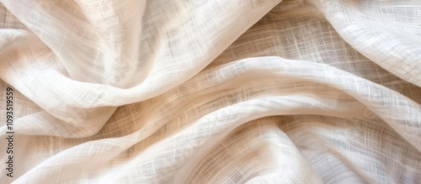 Fototapeta Abstract linen fabric texture background. Natural ivory beige hue dyed linen fabric background. Top view