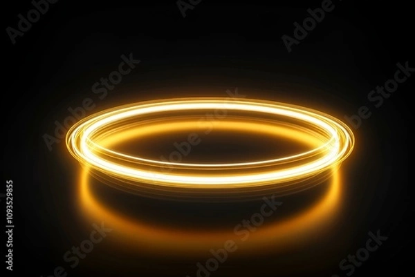 Fototapeta A futuristic neon wireframe halo symbol outlined in glowing yellow and white on a dark background --ar 3:2 --s 50