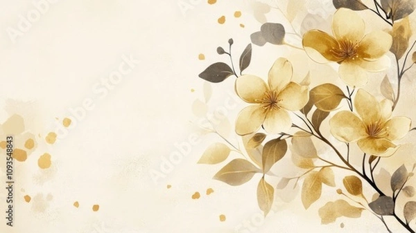 Obraz Delicate yellow flowers and leaves on light background