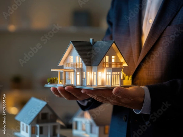 Obraz Hombre de negocios sosteniendo un modelo de una hermosa casa