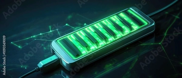 Fototapeta Futuristic power bank with glowing keyboard design.