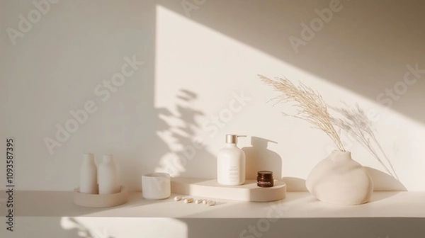 Fototapeta Empty medicine cabinet shelves reveal a life free from dependency, symbolizing health and self-reliance. Emptiness as a sign of wellness and proactive lifestyle choices.