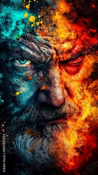 Fototapeta a man with a beard and a beard covered in colorful paint