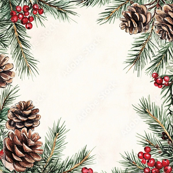 Fototapeta christmas background with cones and branches