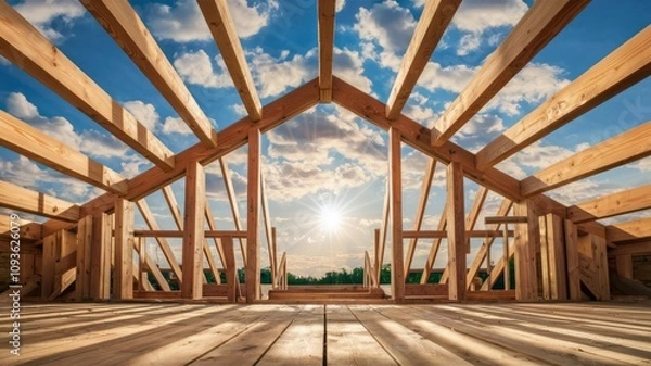 Fototapeta Building Framework: The sturdy framework of a new building stands against a backdrop of a bright sky. Capturing construction and architectural development.