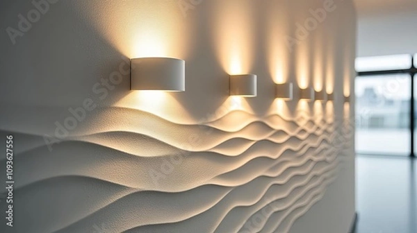 Fototapeta Soft accent lights highlighting textured walls, subtle and elegant