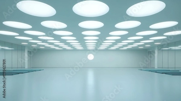 Fototapeta Soft ceiling lights in a yoga studio, promoting peace and focus