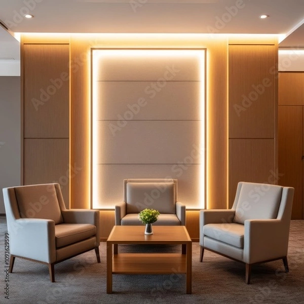 Fototapeta Soft under-table lighting in a lounge, providing a modern touch