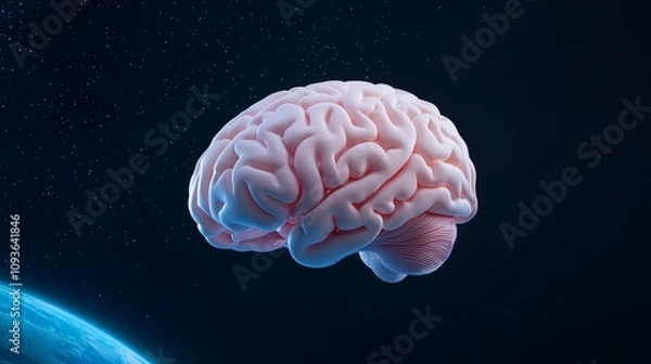 Fototapeta AI Ethics and Governance: A digital brain in space symbolizes AI's influence on worldwide ethics.