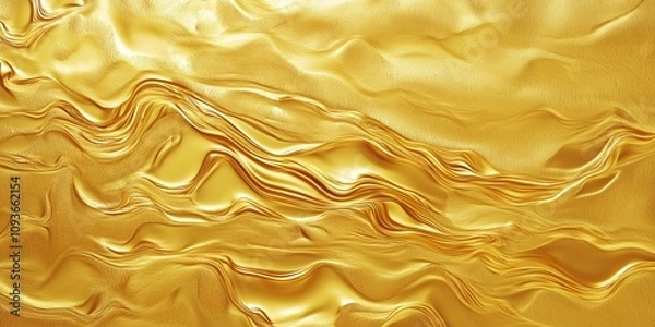 Fototapeta Luxurious gold liquid texture background. Smooth flowing lines create shimmering effect. Rich golden hues, glossy surface. Opulent design with vibrant glow. Captivating abstract art piece. Perfect