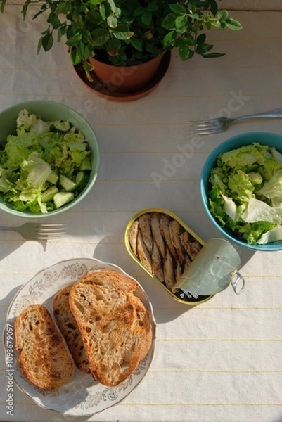Obraz lunch with sprats and bread