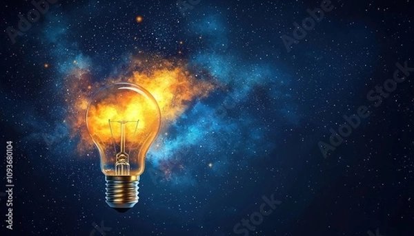 Obraz A Light Bulb Glowing with a Cosmic Nebula Inside