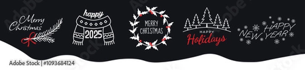 Fototapeta Merry Christmas, Happy New Year vector logo, emblems, text design