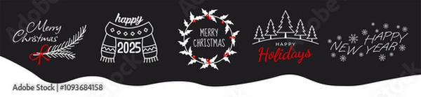 Fototapeta Merry Christmas, Happy New Year vector logo, emblems, text design