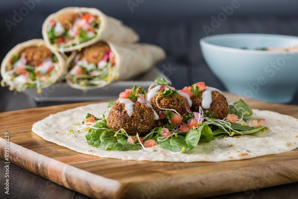Obraz Wegański Wrap Falafel Z Salsą