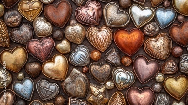 Obraz A Close-Up of Many Metallic Hearts