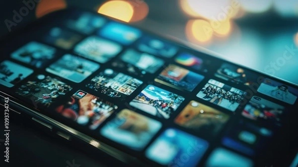 Obraz A smartphone displaying a photo gallery on its screen.