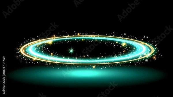 Fototapeta Ethereal Glowing Ring of Light Surrounded by Sparkling Stars with Vibrant Colors on a Dark Background Ideal for Fantasy and Magical Themes